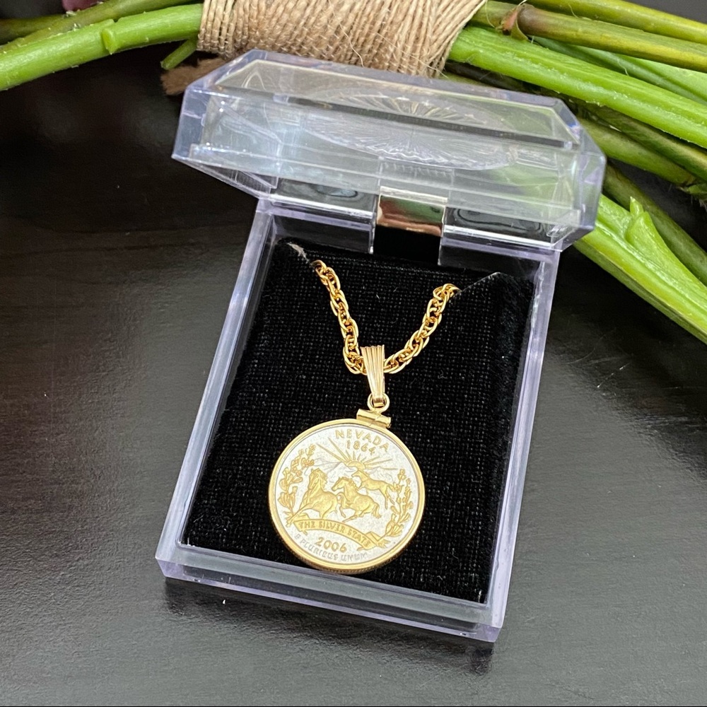 2006 NEVADA The Silver State Quarter Coin Necklace 14K Gold Filled
